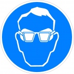 Dragen van bril met zijschilden verplicht, pictogrammen en stickers,