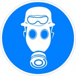 Dragen van helm,gasmasker  en zuurbril verplicht,stickers