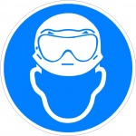 Dragen van helm en zuurbril verplicht, pictogrammen en stickers,