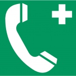 Telefoon voor redding en eerste hulp, stickers, pictogrammen, ISO